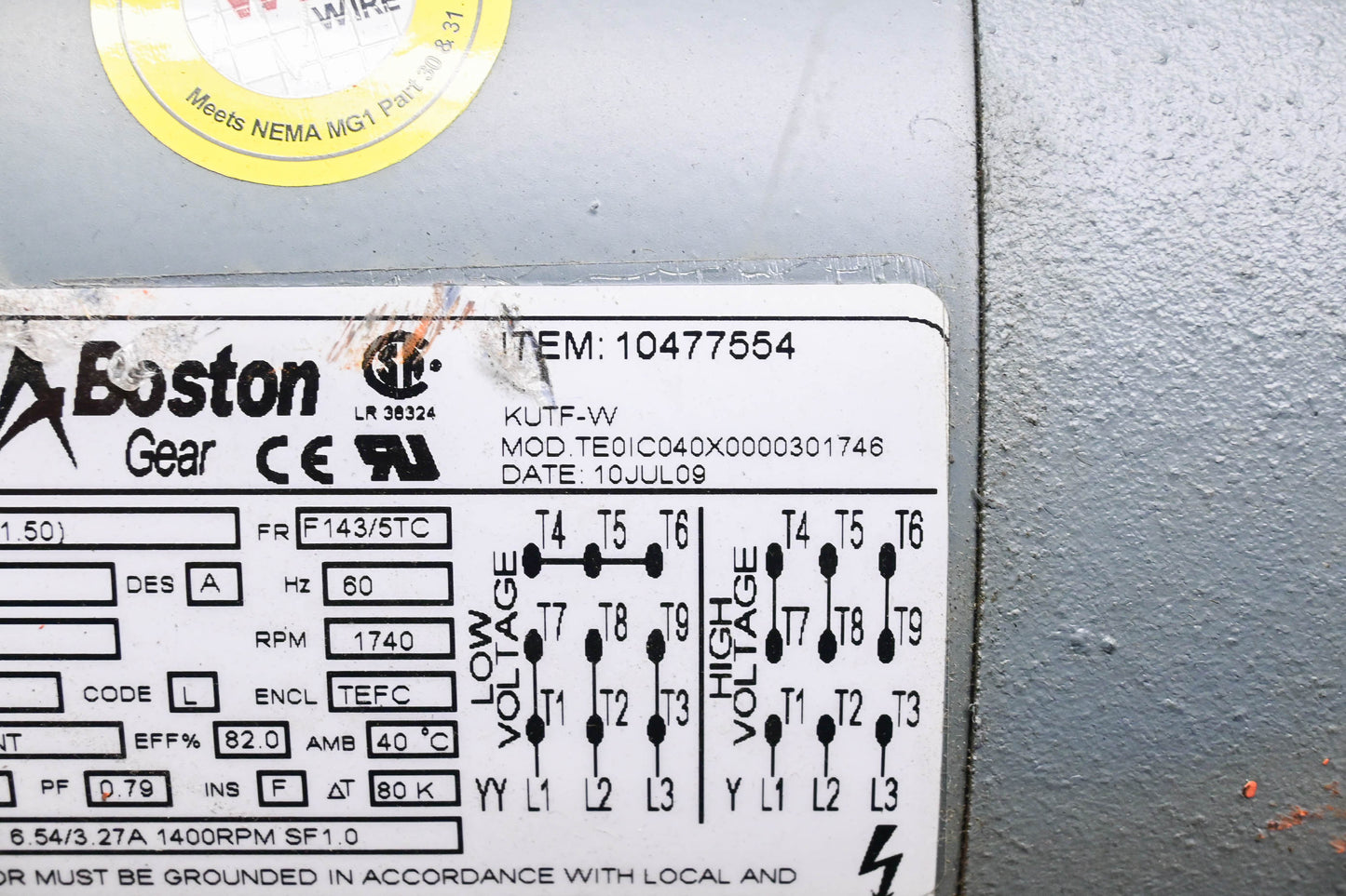 Boston Gear KUTF-W, TE0IC040X0000301746 Motor and Right Angle Gear Reducer