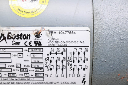 Boston Gear KUTF-W, TE0IC040X0000301746 Motor and Right Angle Gear Reducer