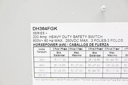 Eaton DH364FGK Heavy Duty Safety Switch NOS