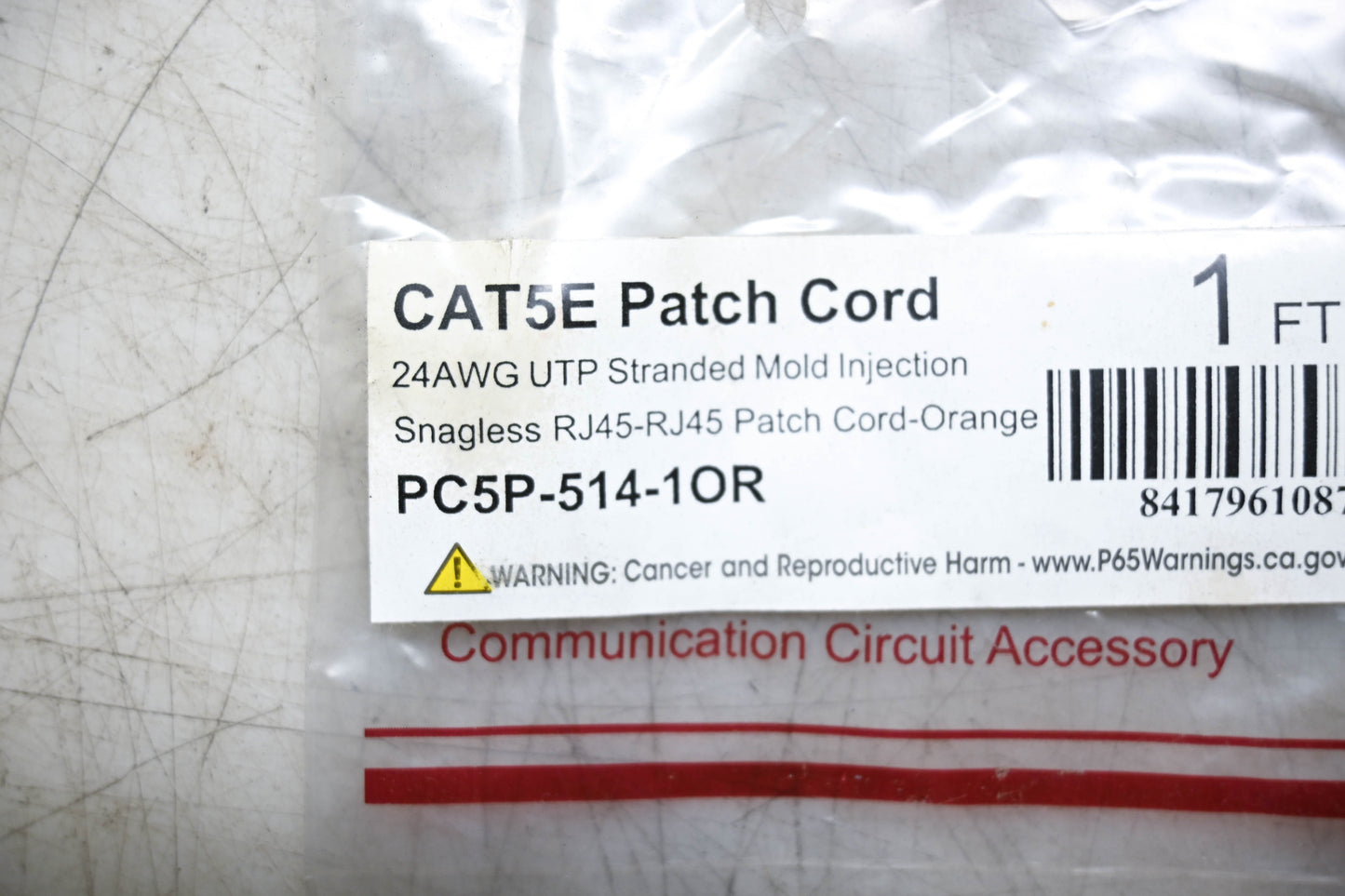 Aftermarket PC5P-514-10R Snagless RJ45-RJ45 Orange Patch Cord NOS