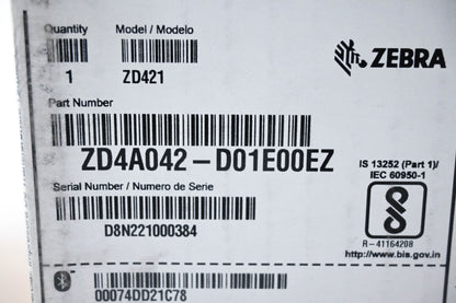 Zebra ZD4A042-D01E00EZ ZD421 Barcode Label Printer NOS