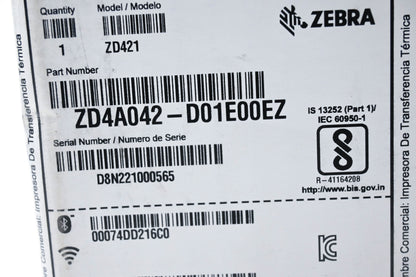 Zebra ZD4A042-D01E00EZ ZD421 Barcode Label Printer NOS