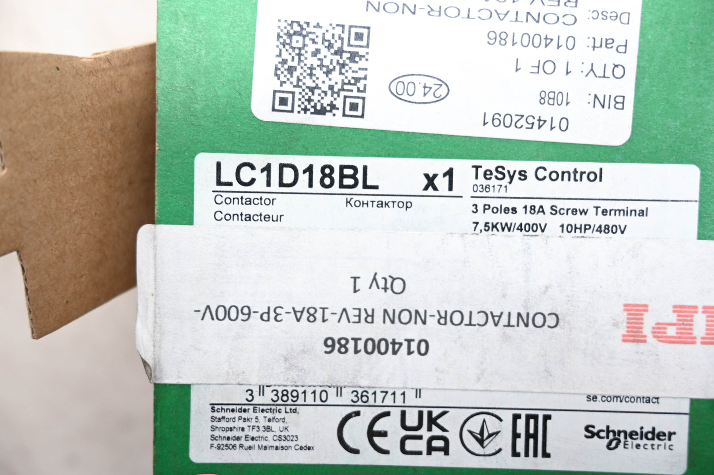 Schneider Electric LC1D18BL Contactor Non-REV NOS