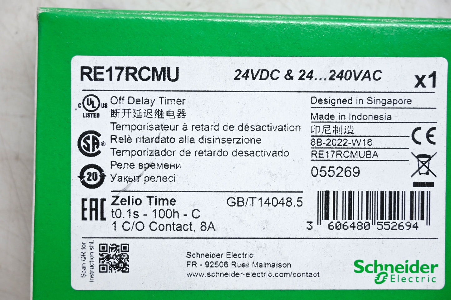 Schneider Electric RE17RCMU Timing Relay NOS
