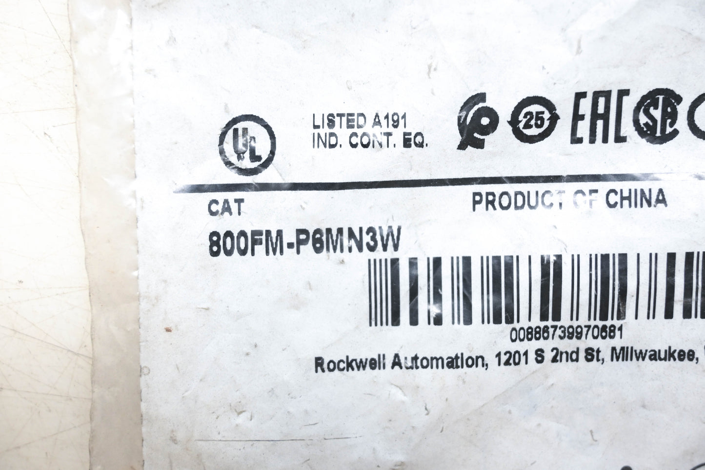 Allen-Bradley 800FM-P6MN3W Blue Pilot Light NOS