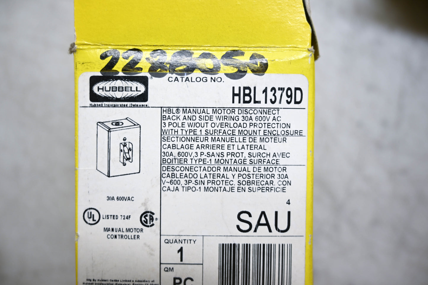 Hubbell HBL1379D Manual Motor Controller NOS