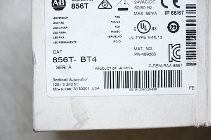 Allen-Bradley 856T-BT4 70 mm Steady Red Stack Light 24VAC/DC NOS