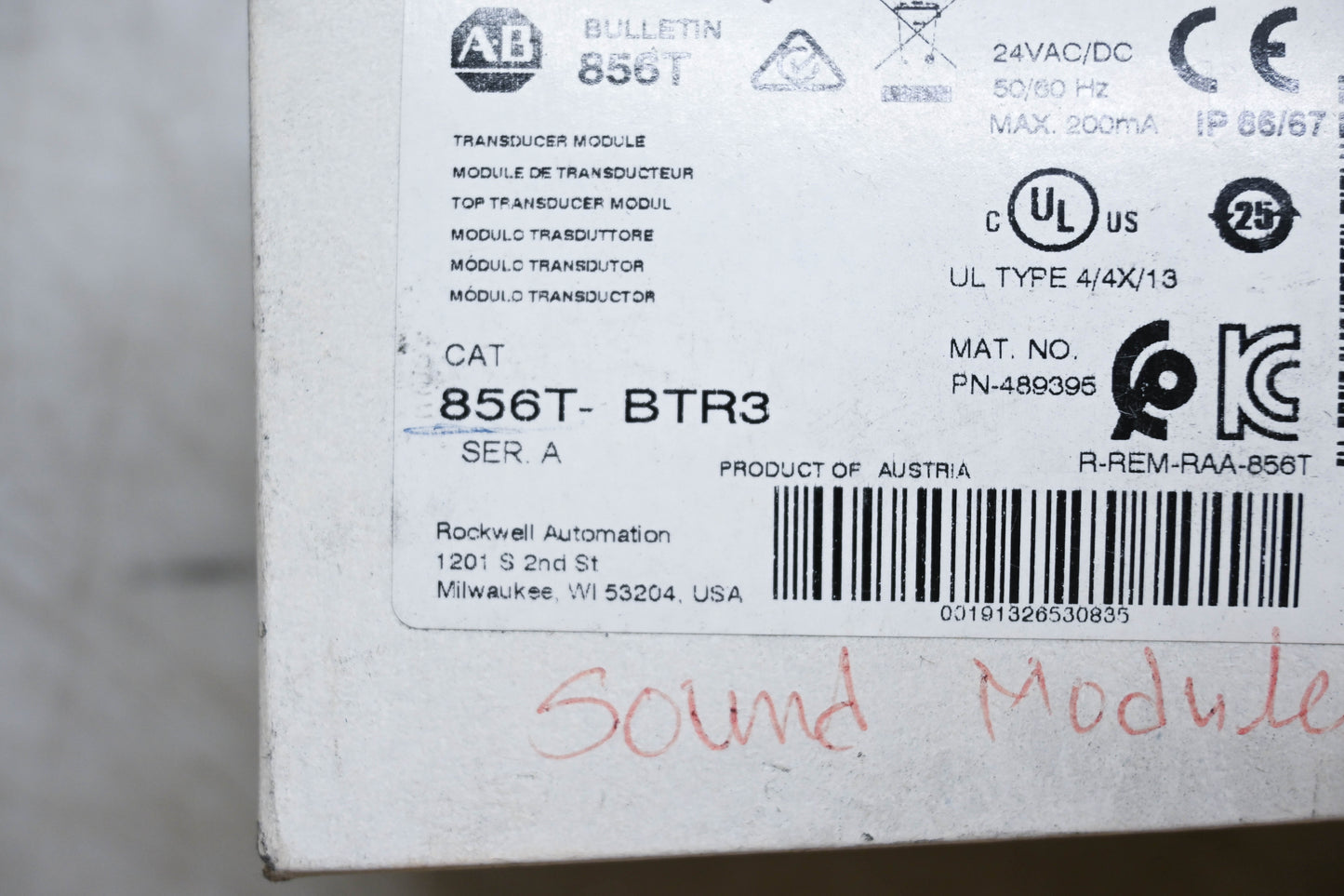 Allen-Bradley 856T-BTR3 Transducer Module NOS