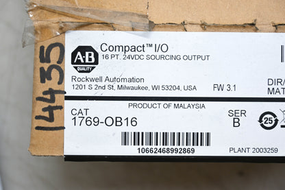 Allen-Bradley 1769-OB16 Compact I/O Series B Sourcing Output 24VDC NOS