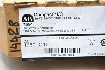 Allen-Bradley 1769-IQ16 Compact I/O Series A Sink/Source Input 24VDC NOS