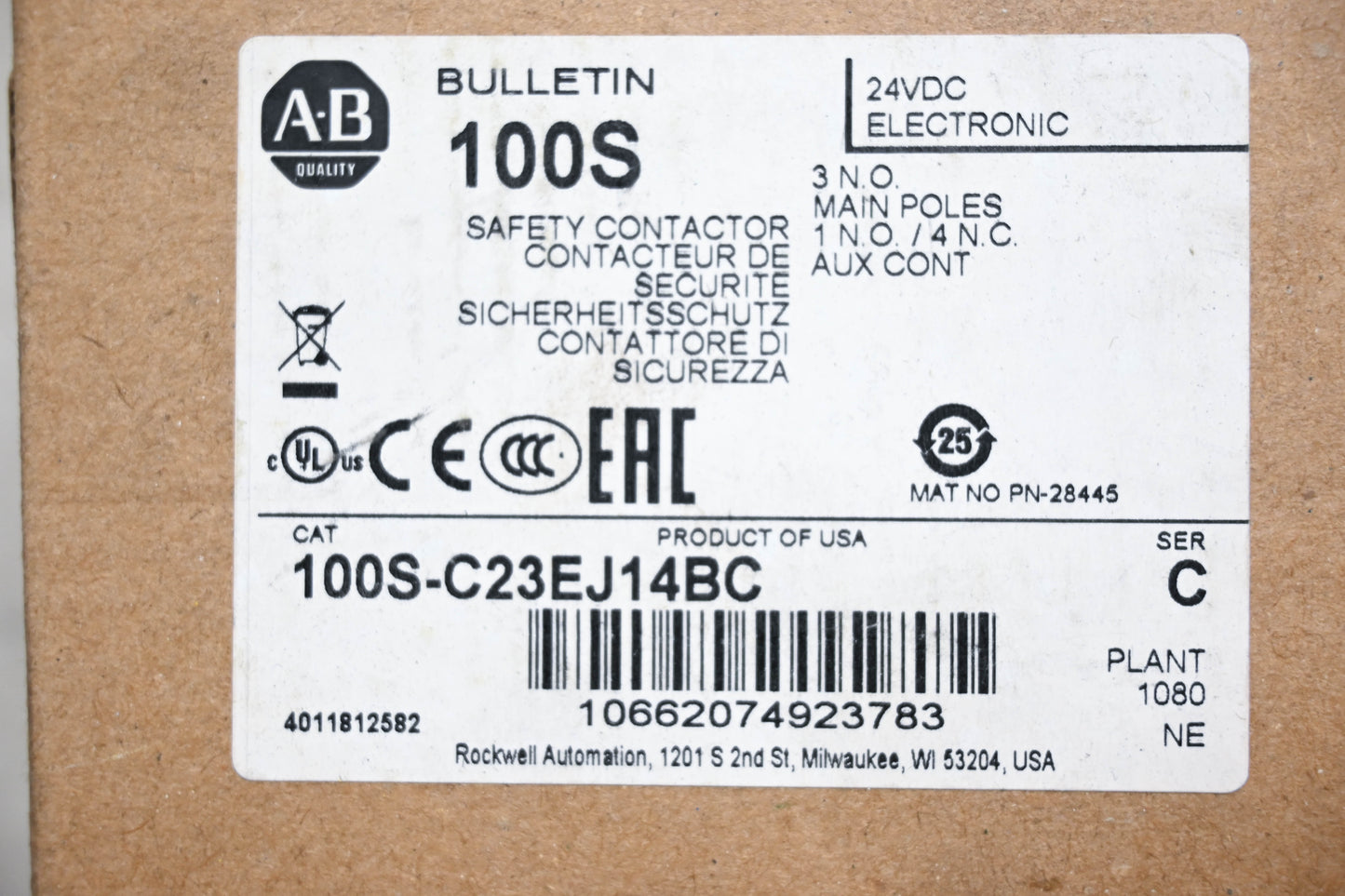 Allen-Bradley 100S-C23EJ14BC Series C Safety Contactor NOS