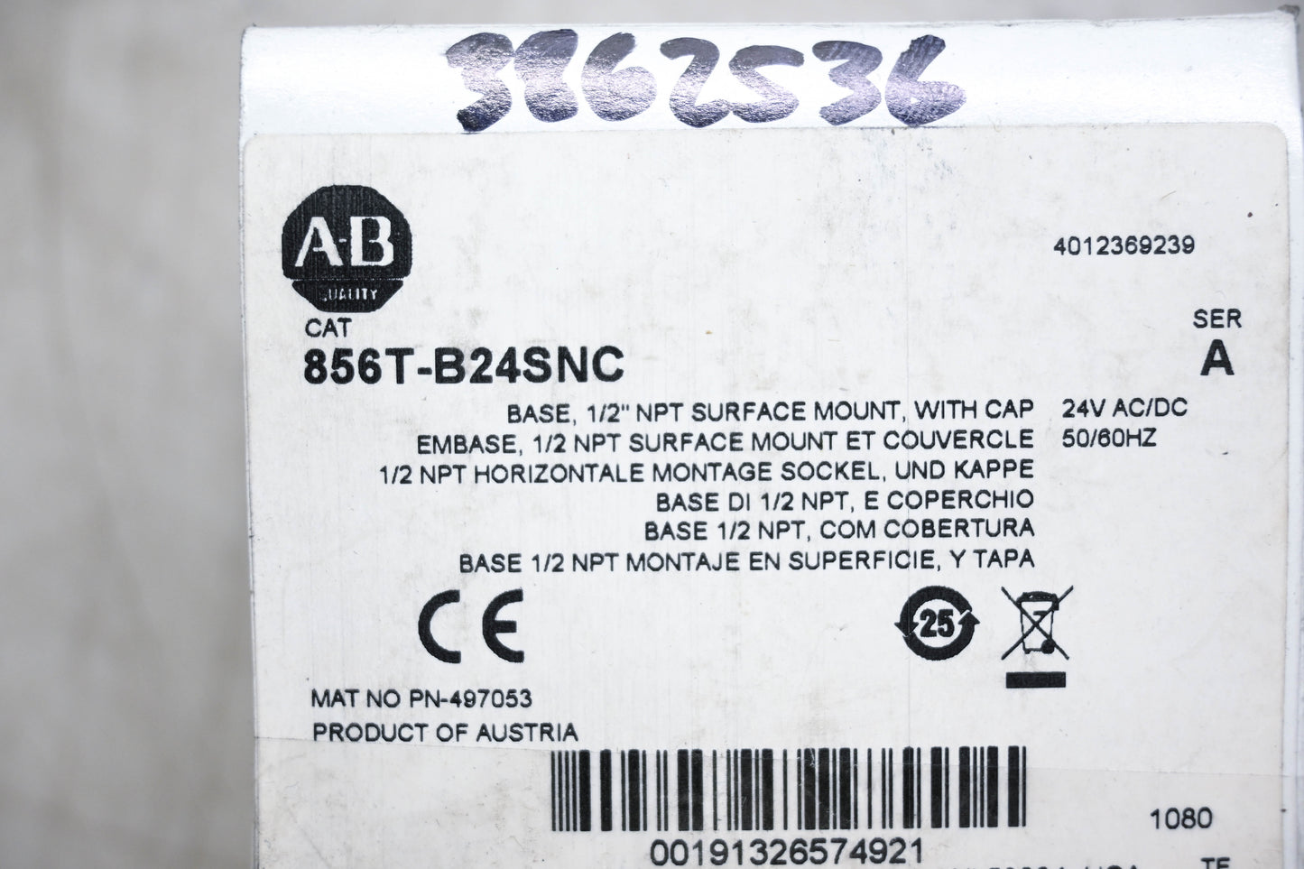 Allen-Bradley 856T-B24SNC Series A 1/2" NPT Surface Mount with Cap NOS