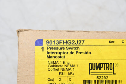 Square D 9013FHG2J27 Pumptrol Pressure Switch NOS