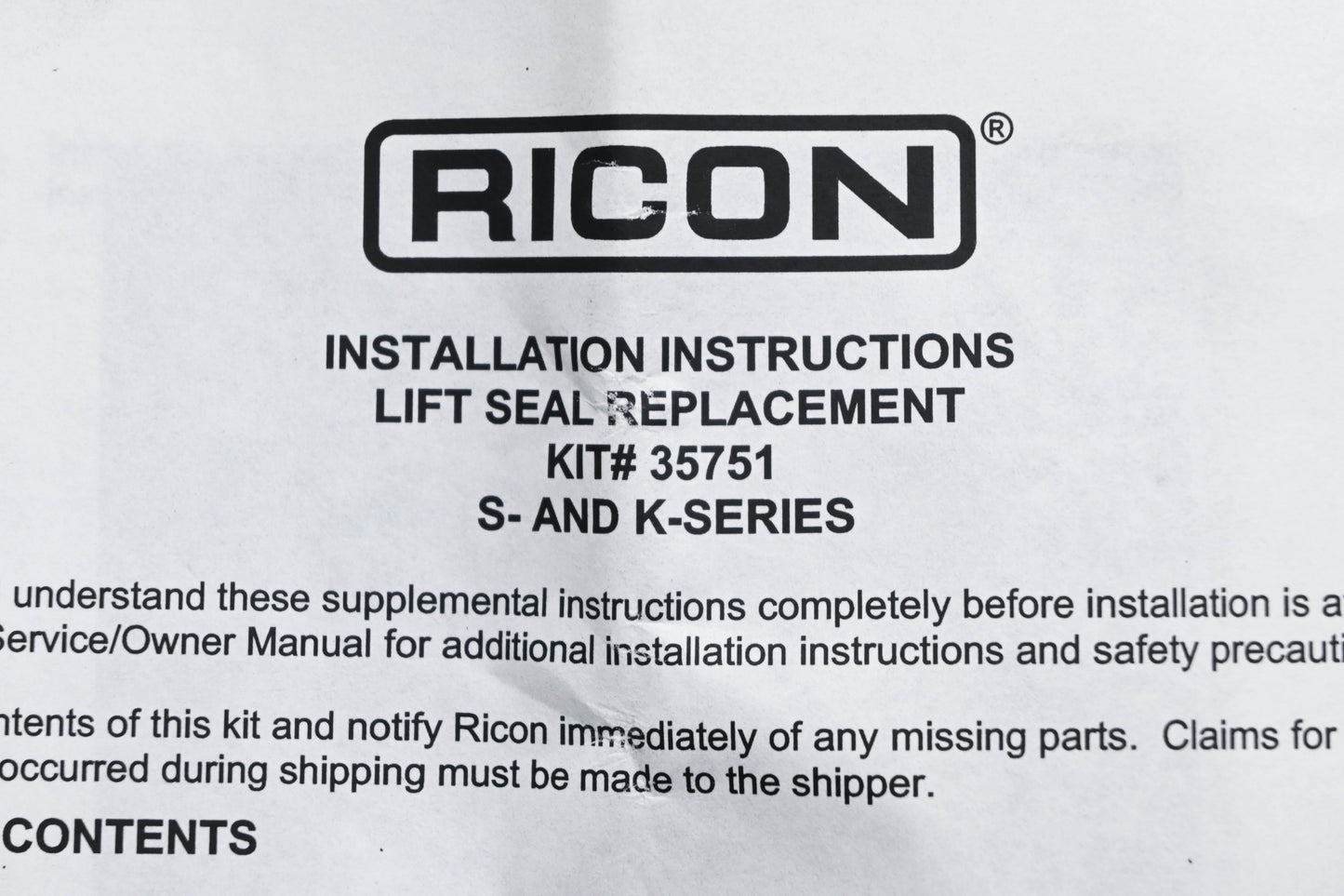 Ricon 35751 Lift Seal Replacement Kit NOS