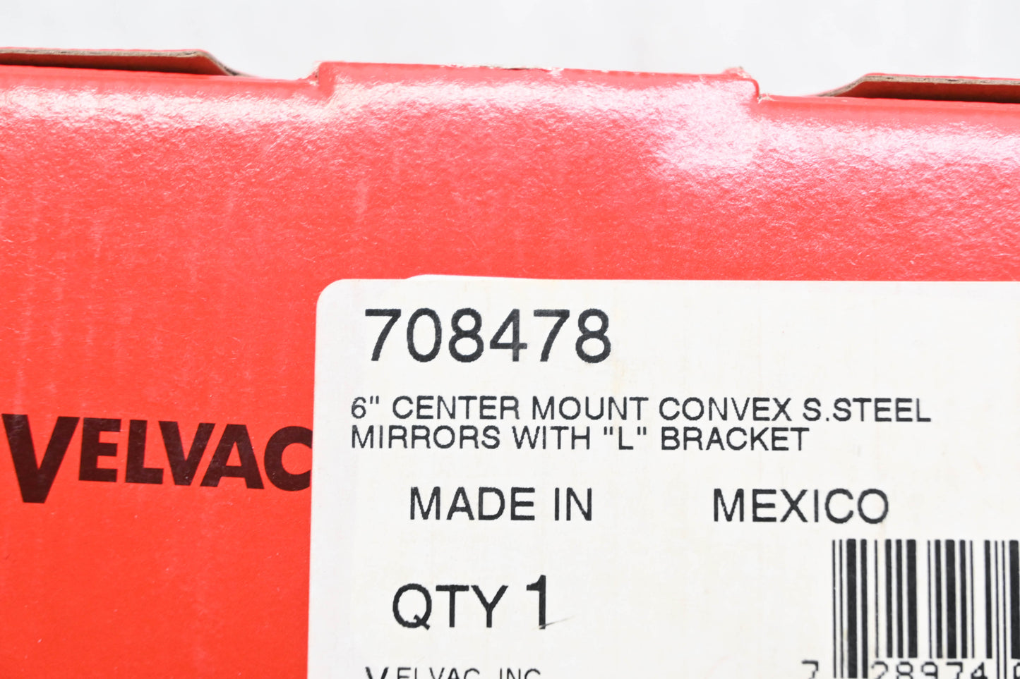 Velvac 708478 6" Center Mount Convex Mirror & Bracket NOS