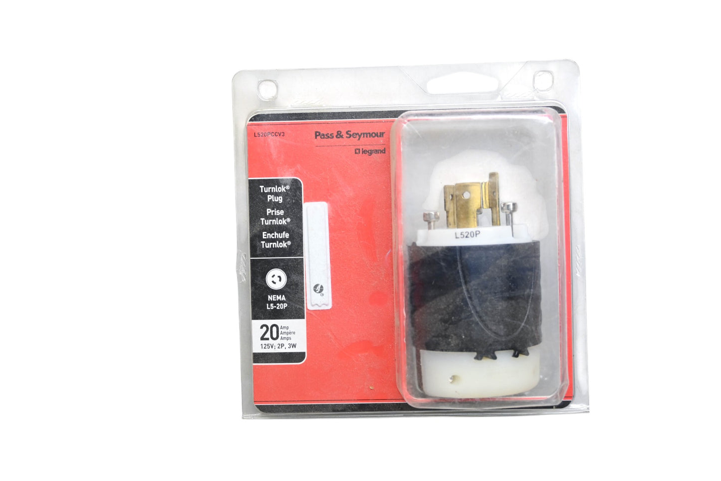 Pass & Seymour L520PCCV3, L5-20P NEMA 125V 20A Male Locking Plug NOS