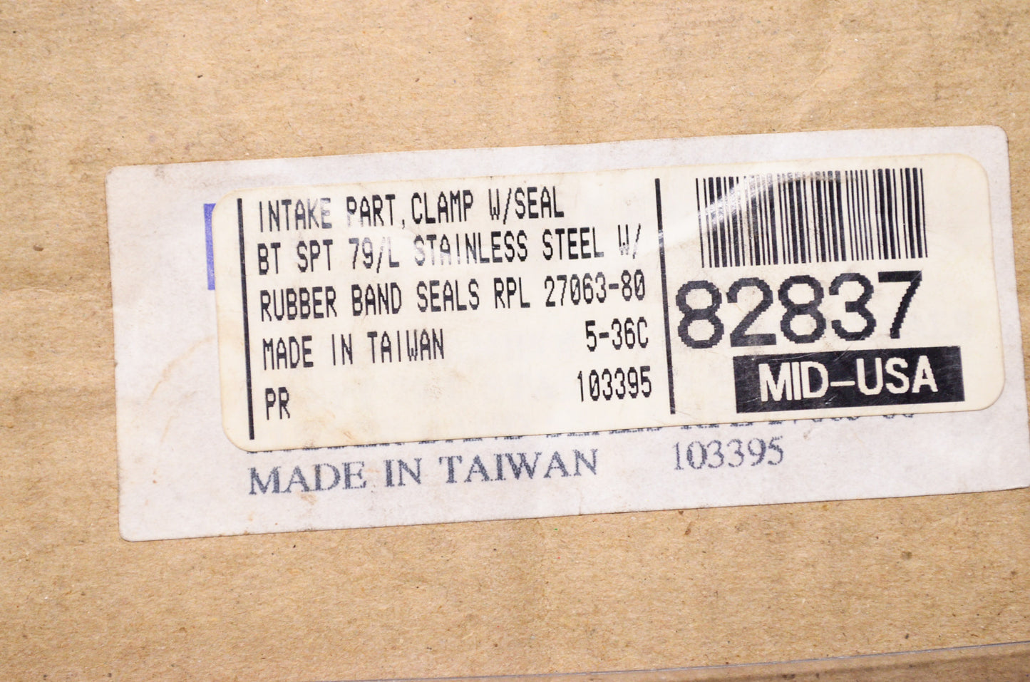 Mid-USA 82837, 27063-80 Intake Clamp w/ Seals Harley Davidson QTY 2 NOS