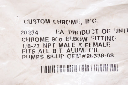 New Custom Chrome Elbow Fitting 90 Deg 1/8-27 NPT Harley Davidson Big Twin NOS