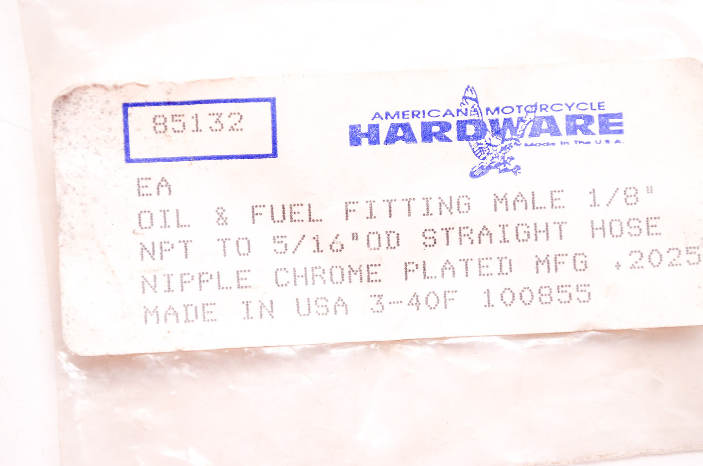 American Motorcycle Hardware 85132 Oil & Fuel Fitting Male Straight Hose NOS