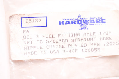 American Motorcycle Hardware 85132 Oil & Fuel Fitting Male Straight Hose NOS