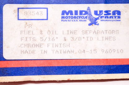 Chrome Fuel & Oil Line Separator 5/16' & 3/8' ID Lines Qty 2 NOS