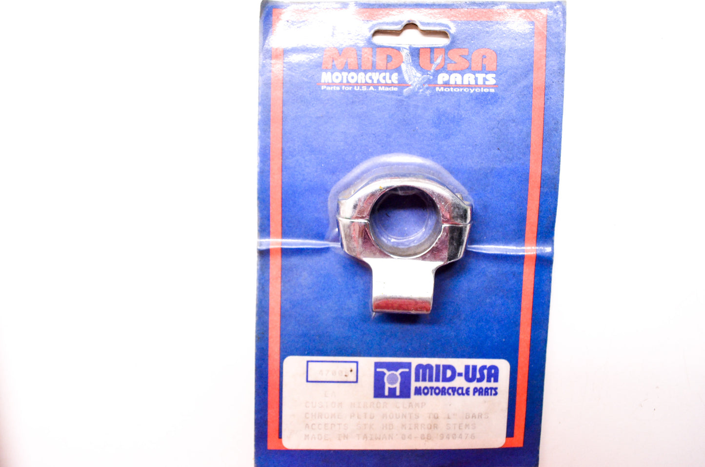 Mid-USA 47008 Chrome Custom Mirror Clamp Assembly 1' Bars NOS