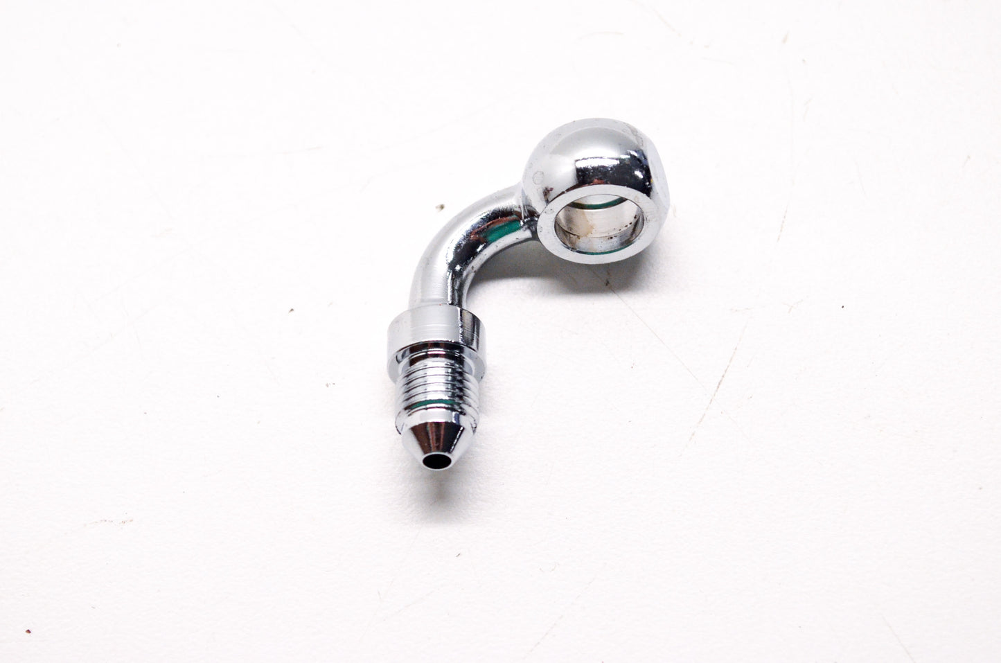New Custom Chrome 10 mm Banjo Fitting w/ 90 Deg Bend & AN-3 End NOS