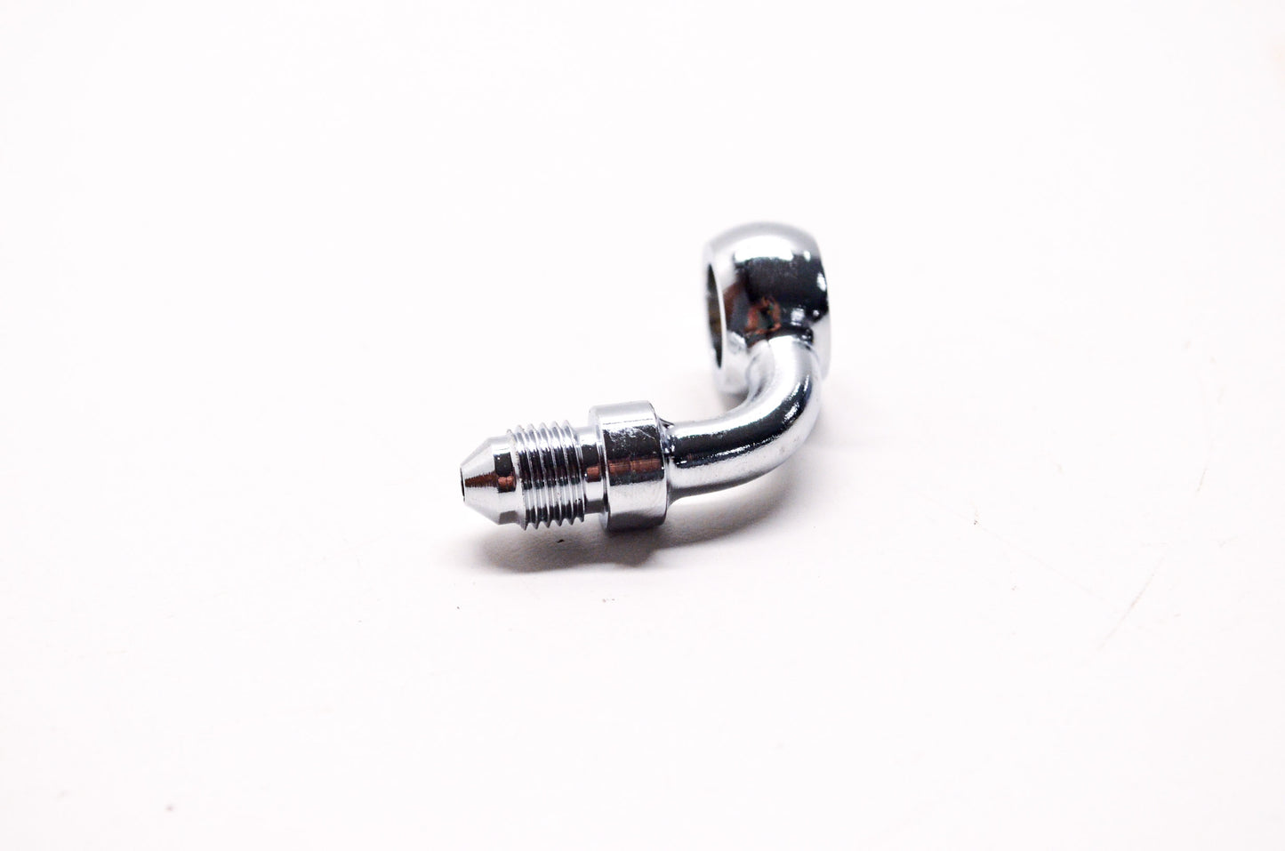 New Custom Chrome 10 mm Banjo Fitting w/ 90 Deg Bend & AN-3 End NOS