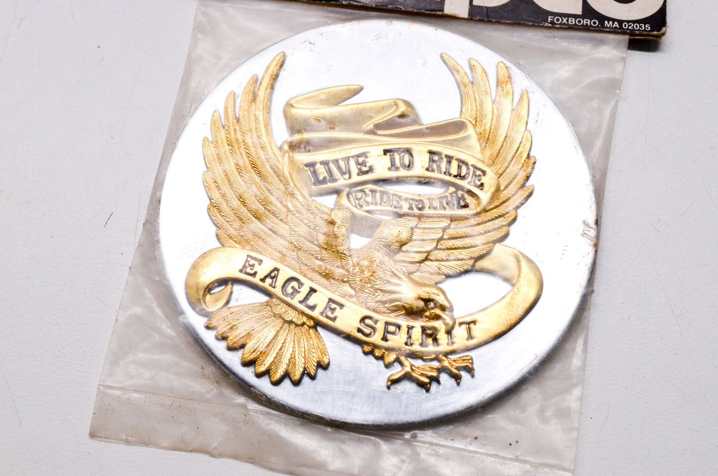New Nempco Chrome Gold Live To Ride Eagle Spirit Gold Medallion 3-1/2' NOS