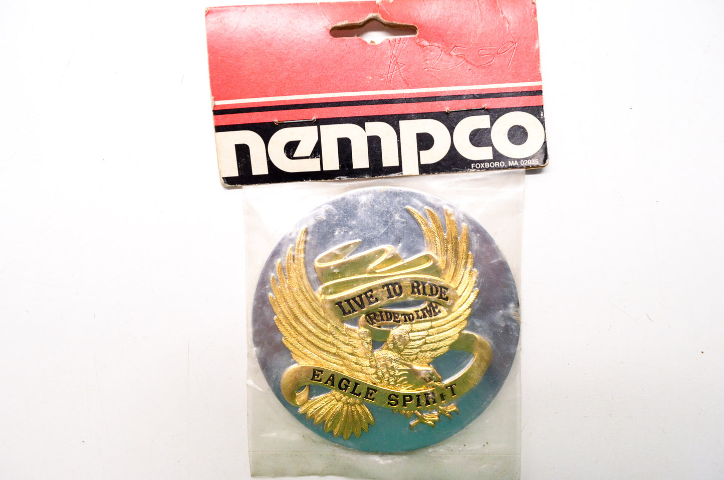 New Nempco Chrome Gold Live To Ride Eagle Spirit Gold Medallion 3-1/2' NOS