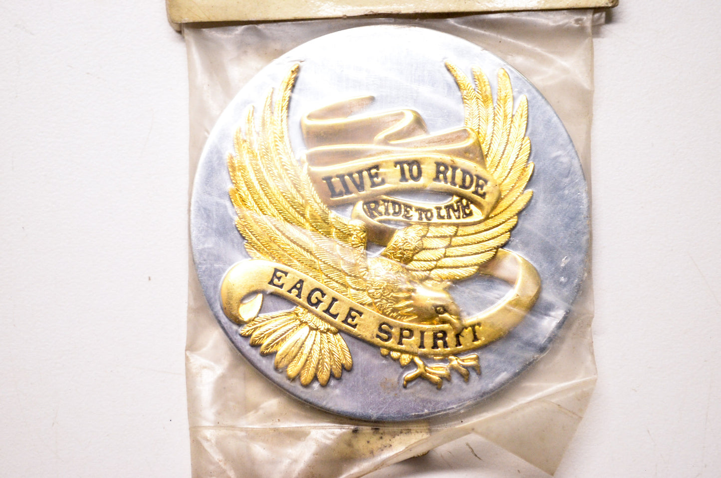 New Thunder Road Chrome Live To Ride Eagle Spirit Gold Medallion 2 5/8' NOS