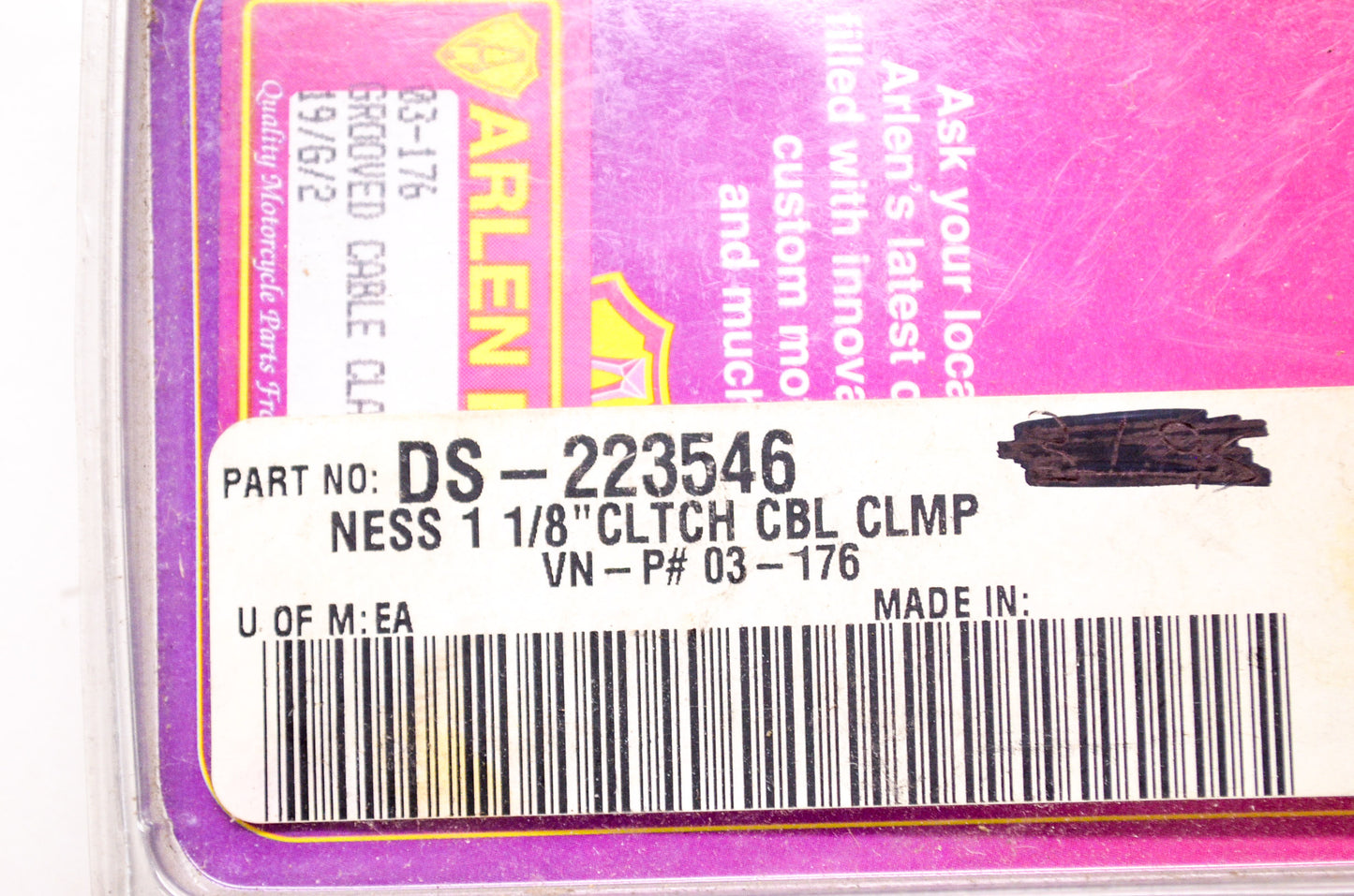 New Arlen Ness Chrome 1 1/8' Clutch Cable Clamp Assembly Harley Davidson NOS