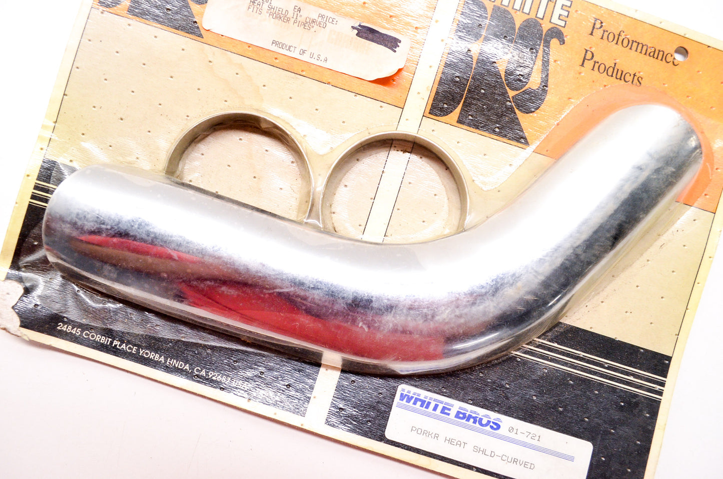 New White Bros Curved Chrome 11' Porker Pipe Heat Shield Kit Harley Davidson NOS