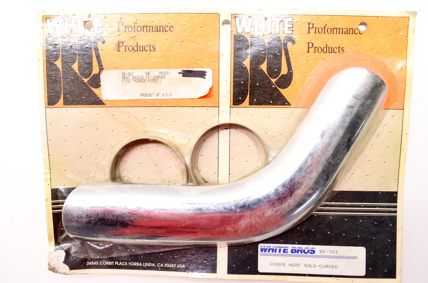 New White Bros Curved Chrome 11' Porker Pipe Heat Shield Kit Harley Davidson NOS