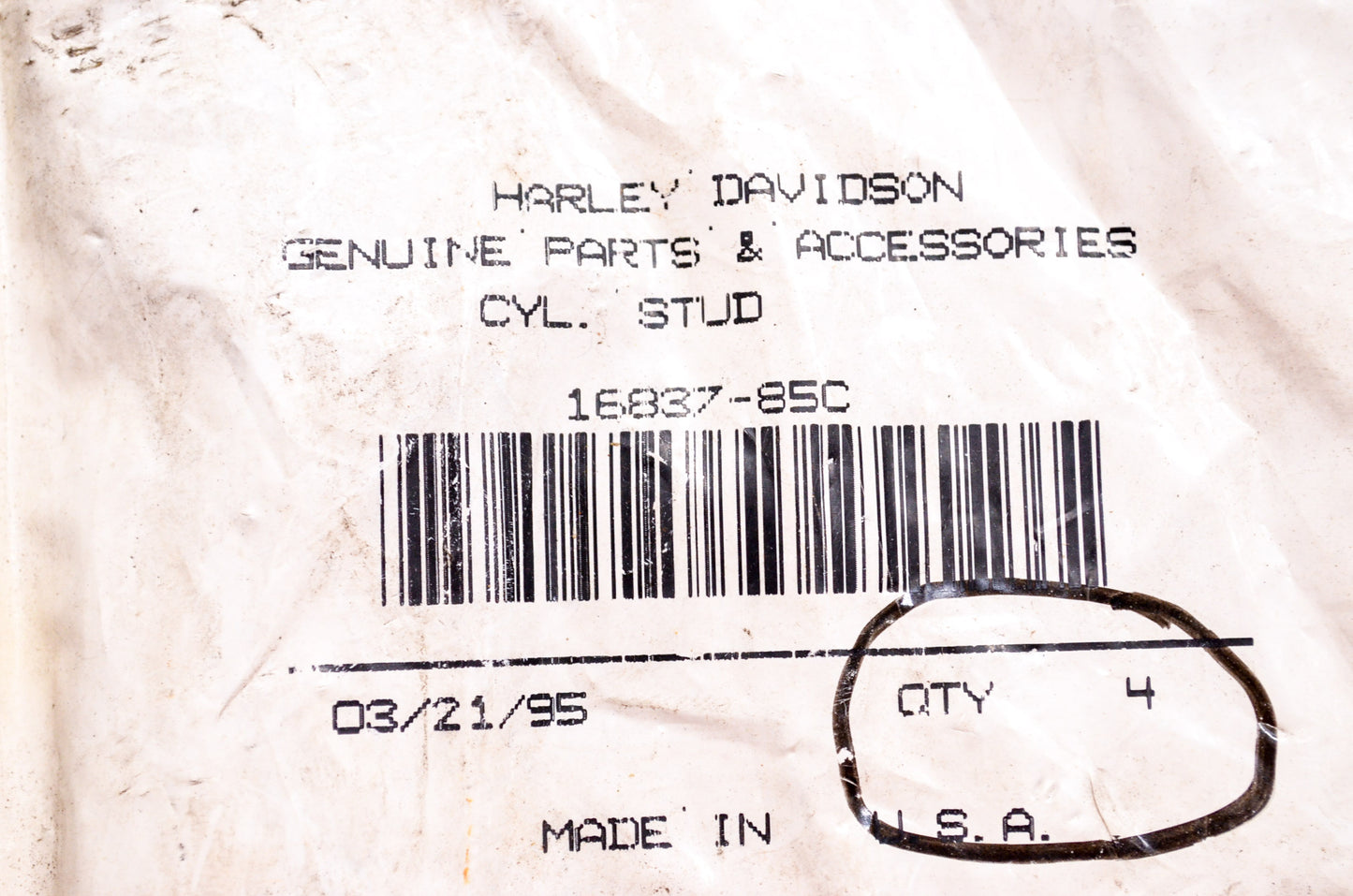 OEM Harley-Davidson 16837-85C Cylinder Stud Qty 4 NOS
