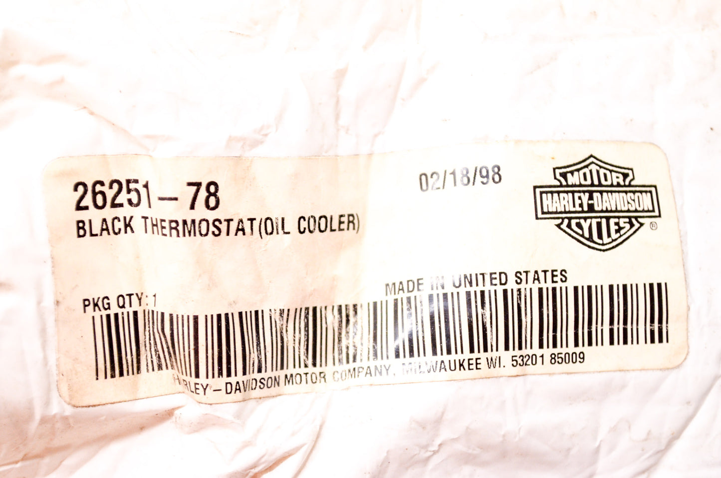 New OEM Harley Davidson Black Oil Cooler Thermostat Kit NOS