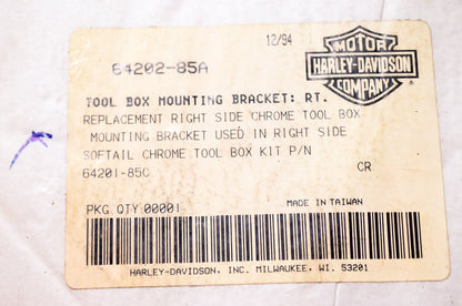 New OEM Harley Davidson Chrome Right Tool Box Mounting Bracket Softail NOS