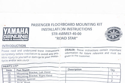 New OEM Yamaha 4XY-27430-00-00 Passenger Floorboard Mounting Kit NOS