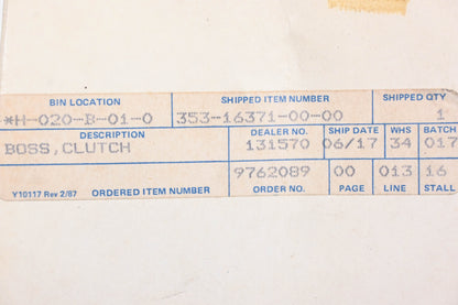 New OEM Yamaha 353-16371-00-00 Clutch Boss Hub Plate NOS