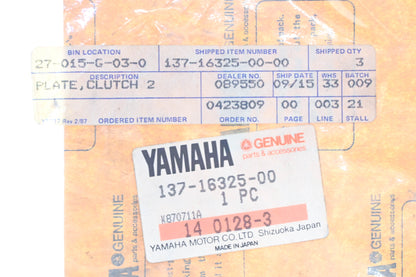 New OEM Yamaha 137-16325-00-00 Steel Clutch Plate NOS