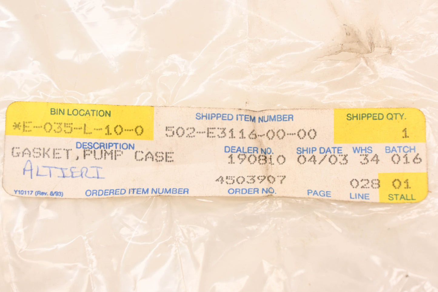 New OEM Yamaha 502-E3116-00-00 Oil Pump Gasket NOS