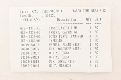 New OEM Yamaha 6E5-W0078-A1-00 Water Pump Impeller Repair Kit NOS