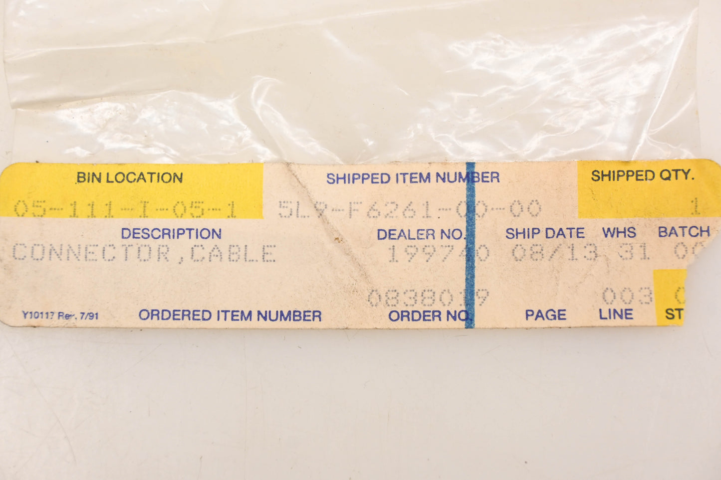 New OEM Yamaha 5L9-F6261-00-00 Cable Connector NOS