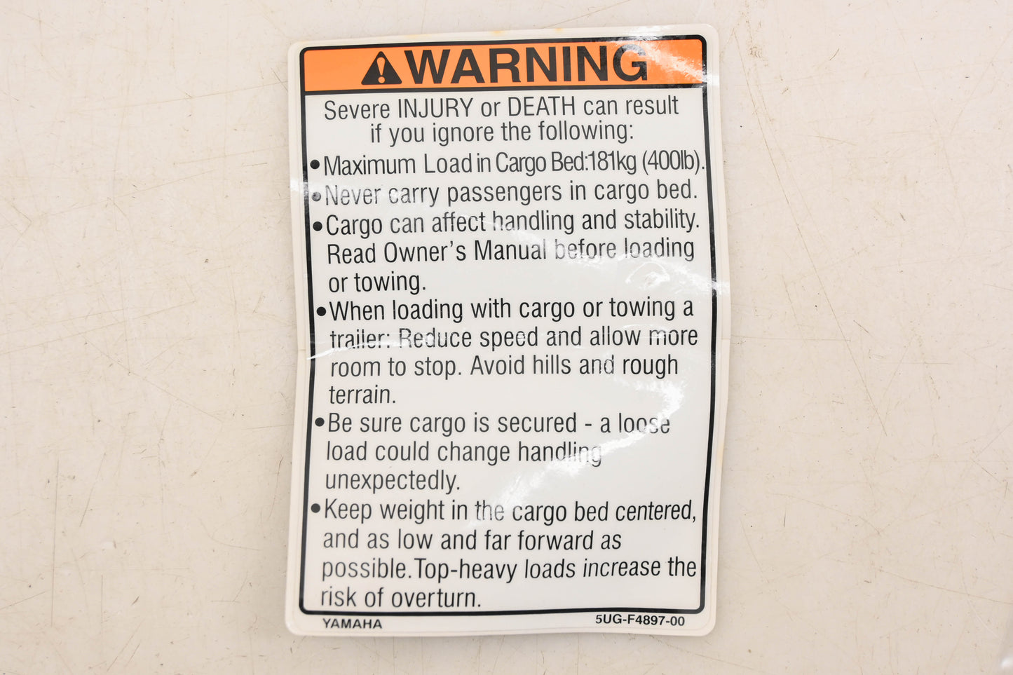 New OEM Yamaha 5UG-F4897-00-00 Warning Decal NOS