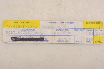 New OEM Yamaha 91316-06070-00 Socket Head Bolt NOS