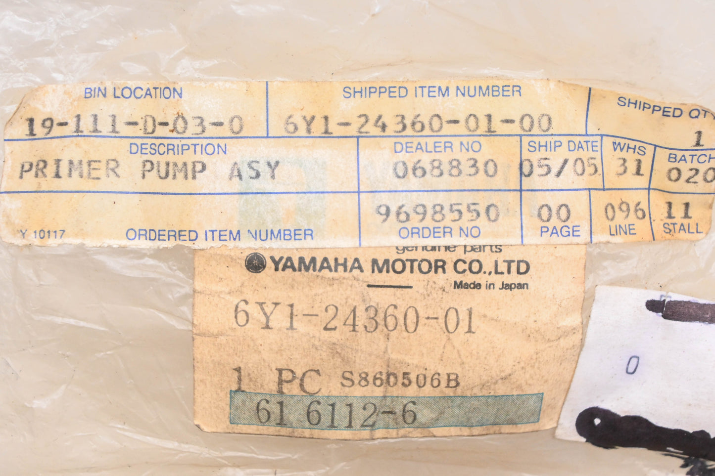 New OEM Yamaha 6Y1-24360-01-00 Primer Pump Ball NOS