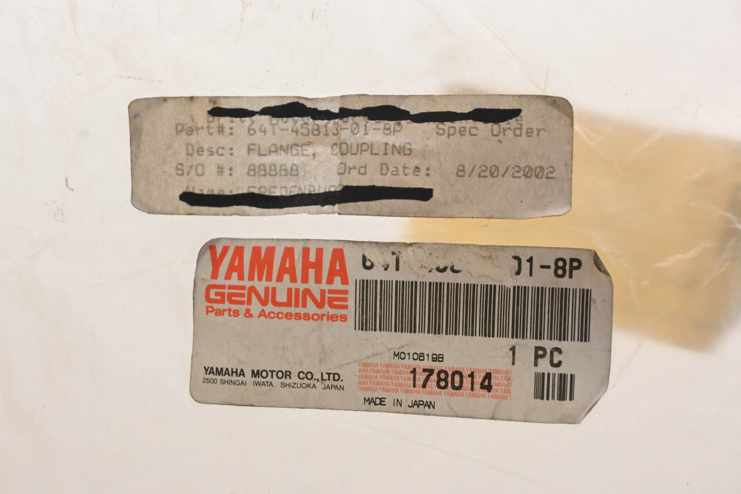 New OEM Yamaha 64T-45813-01-8P Coupling Flange NOS
