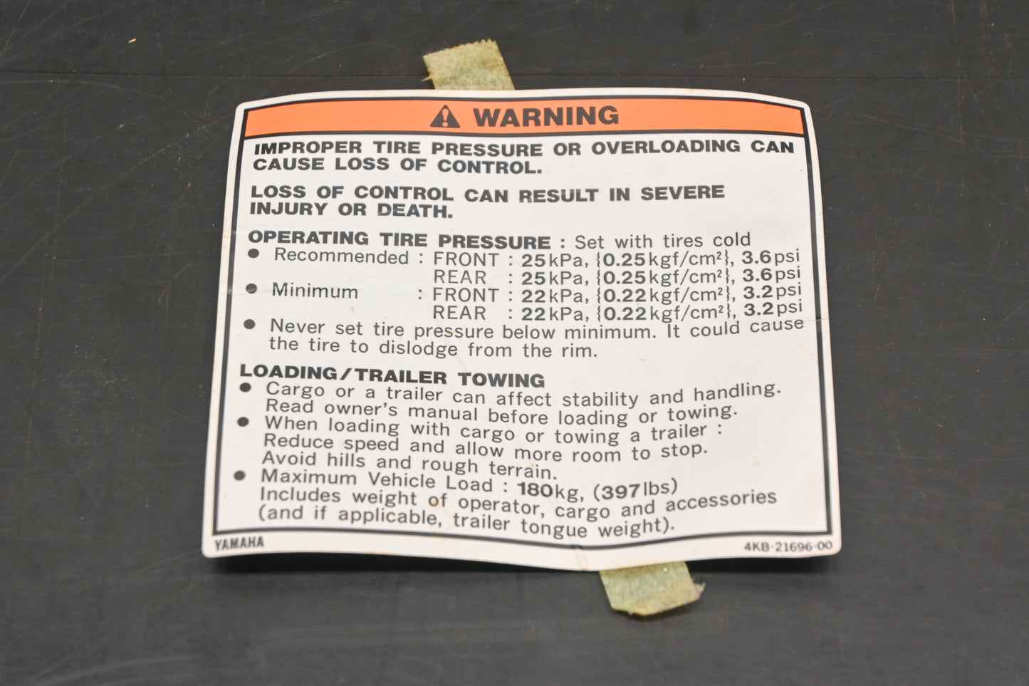 New OEM Yamaha 4KB-21696-00-00 Warning Label Decal NOS
