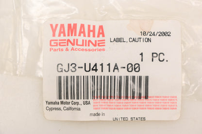 New OEM Yamaha GJ3-U411A-00-00 Caution Warning Label Decal NOS
