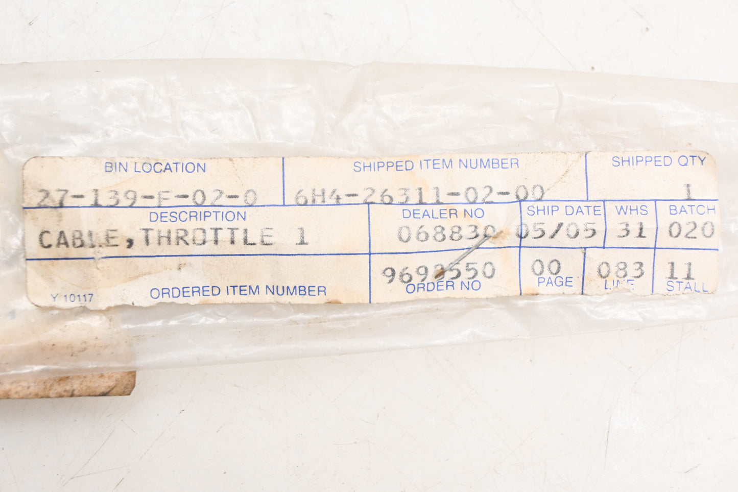 New OEM Yamaha 6H4-26311-02-00 Throttle Cable NOS